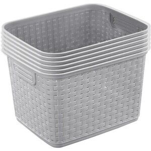 Plastic Wicker Storage Bins Set of 6 Tall Basket Organizer for Closet Shelves